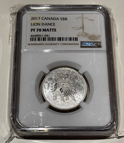 Canada 2017 $8 Lion Dance NGC Slabbed/Graded NGC PF-70 Matte Nice Coin