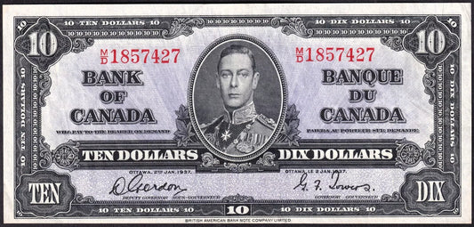 Canada 1937 $10 Ten Dollar Banknote Gordon - Towers BC-24b Extra Fine EF - cscoinsnbanknotes