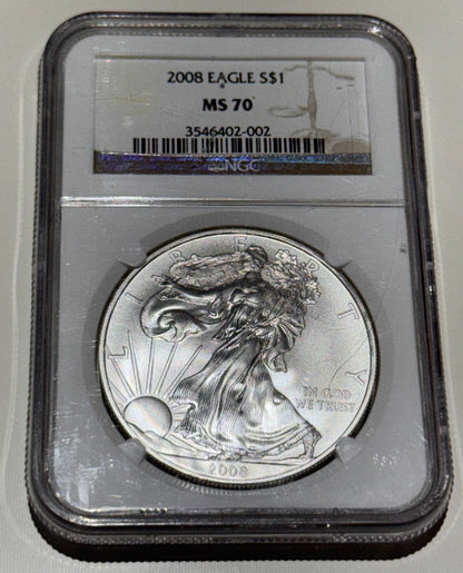United States 2008 American 1oz Silver Eagle NGC Graded MS-70 Perfect 70/70