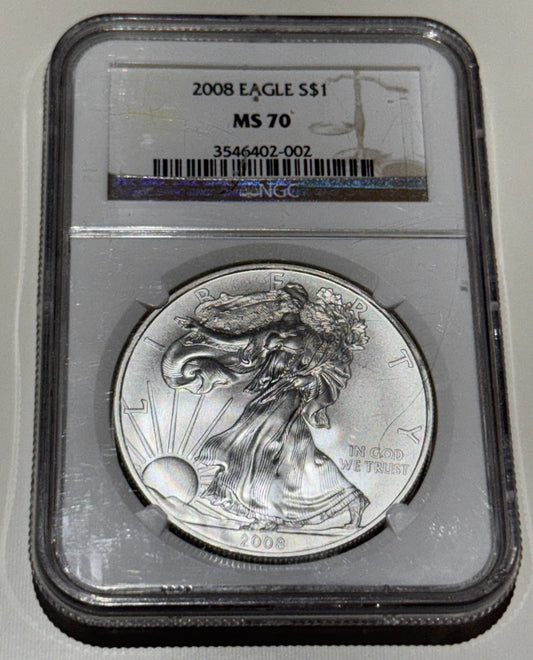 United States 2008 American 1oz Silver Eagle NGC Graded MS-70 Perfect 70/70