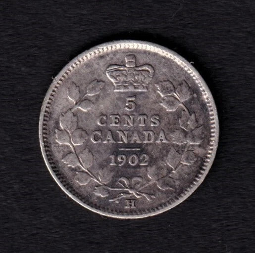 Canada 1902H 5c Five Cent Silver Coin King Edward VII F Fine .925
