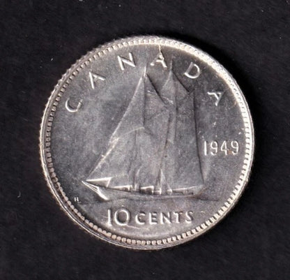 Canada 1949 10c Ten Cent Silver Coin King George VI BU .800 Silver