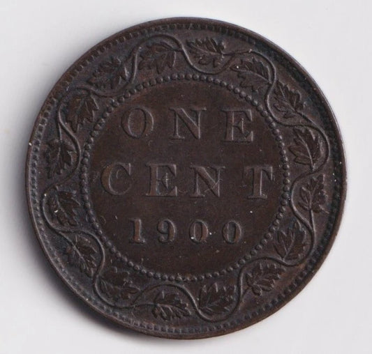 Canada 1900 Plain 1 Cent One Large Cent Coin Queen Victoria Extra Fine