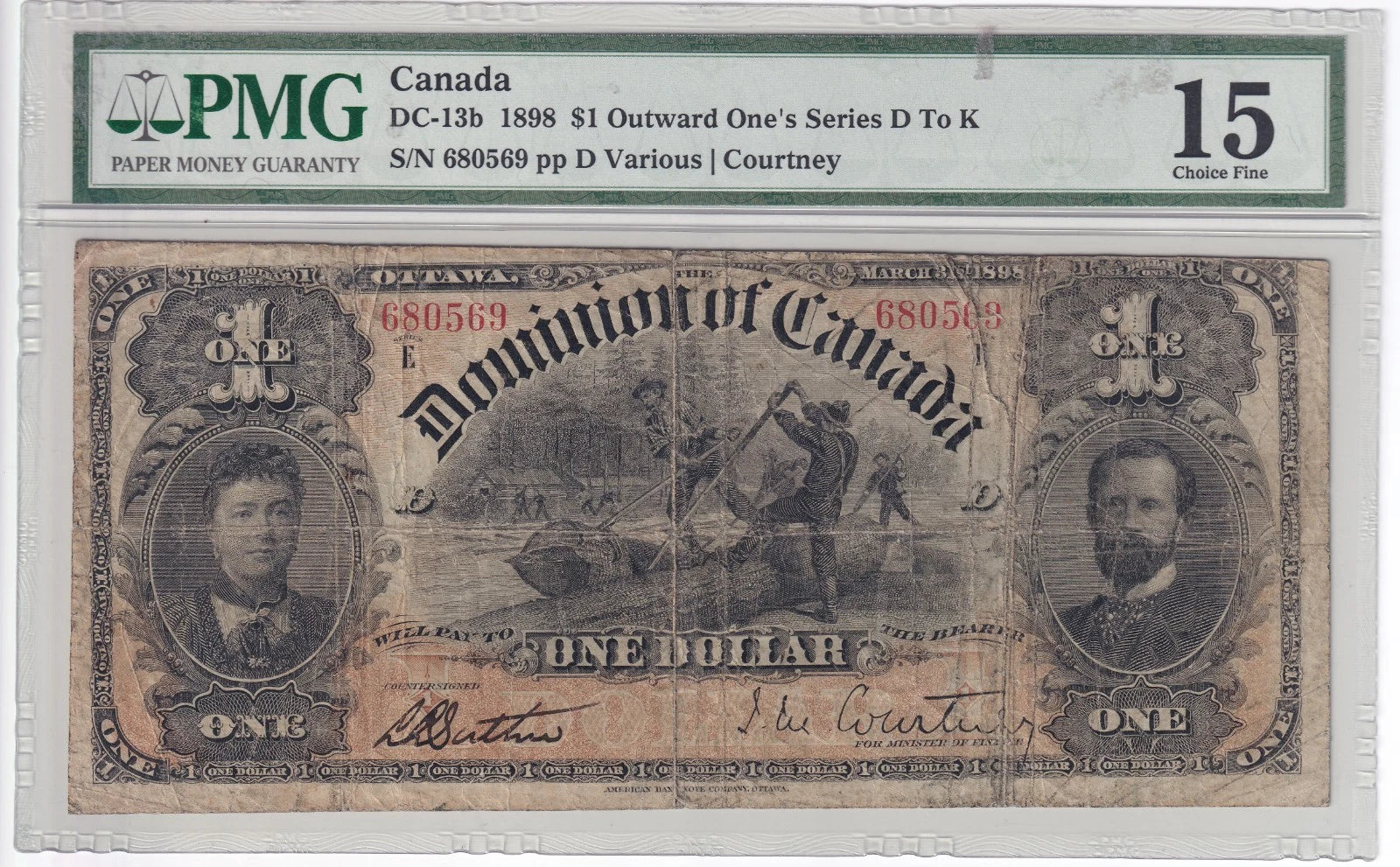 Dominion Of Canada 1898 $1 One Dollar Banknote PMG Graded Choice Fine 15 - cscoinsnbanknotes