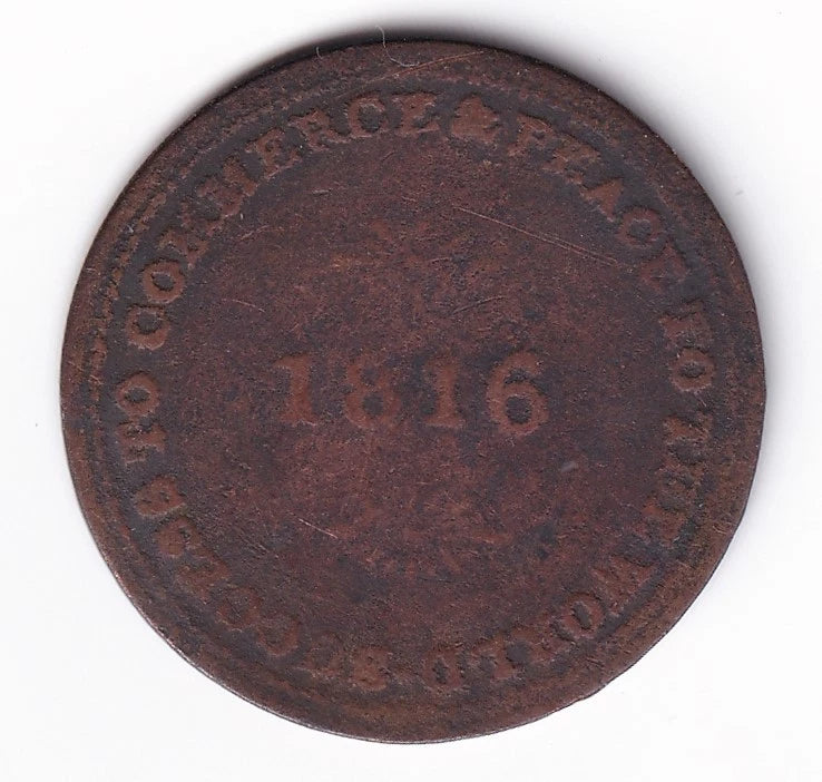 Upper Canada 1816 1/2c Half Penny Copper "Brock Token" Coin Merchant Token - cscoinsnbanknotes