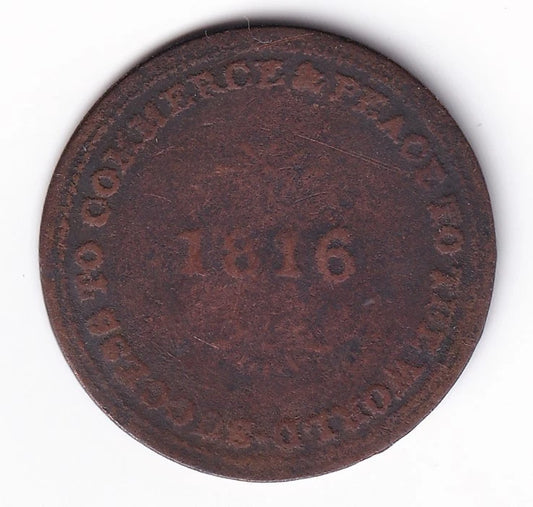 Upper Canada 1816 1/2c Half Penny Copper "Brock Token" Coin Merchant Token - cscoinsnbanknotes