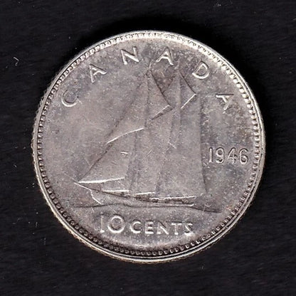 Canada 1946 10c Ten Cent Silver Coin King George VI Extra Fine .800 Silver
