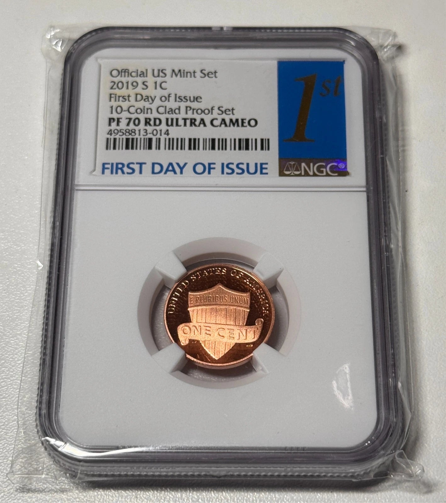 2019 S 1 Cent First Day Of Issue NGC PF 70 RD Ultra Cameo From 10-Coin Clad Set