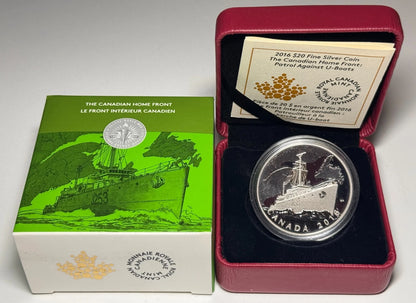 2016 $20 The Canadian Home Front: Patrol Against U-Boats - Pure Silver Coin