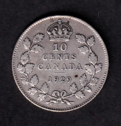 Canada 1929 10c Ten Cent Silver Coin King George V VG/F Very Fine .800 Silver