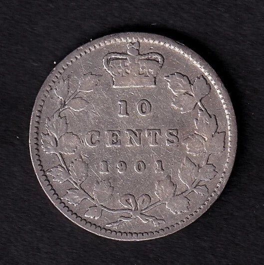 Canada 1901 10c Ten Cent Silver Coin Queen Victoria Very Good .925 Silver