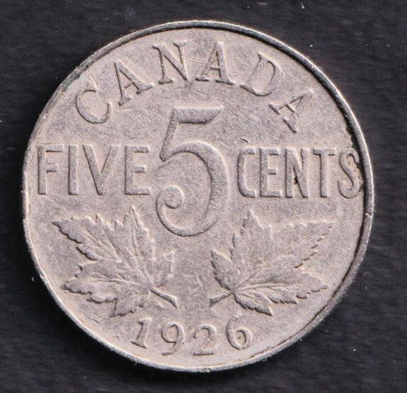 Canada 1926 Five Cent 5c Nickel King George V Rare Far 6 Variety #1 - cscoinsnbanknotes