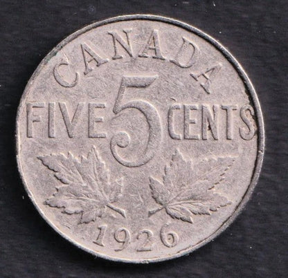 Canada 1926 Five Cent 5c Nickel King George V Rare Far 6 Variety #1 - cscoinsnbanknotes