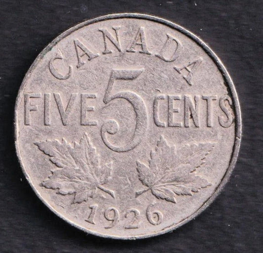 Canada 1926 Five Cent 5c Nickel King George V Rare Far 6 Variety #1 - cscoinsnbanknotes
