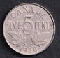 Canada 1926 Five Cent 5c Nickel King George V Rare Far 6 Variety #1 - cscoinsnbanknotes