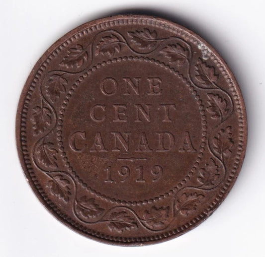 Canada 1919 1c One Large Cent Copper Coin King George V - cscoinsnbanknotes