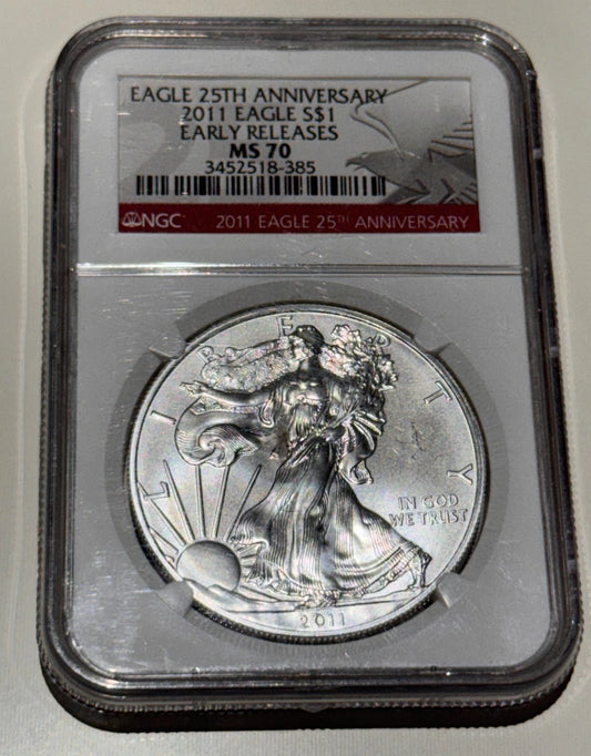 United States 2011 American 1oz Silver Eagle NGC Graded MS-70 25th Ann/ Early Re