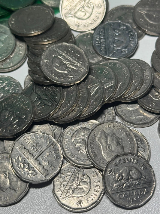 Lot of 40 Canada 5 Cent Nickels King George VI 1937–1952 Pre-Elizabeth Coins