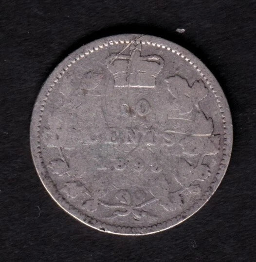 Canada 1893 10c Ten Cent Silver Coin Queen Victoria Obv#6 "3" F.T .925 Silver
