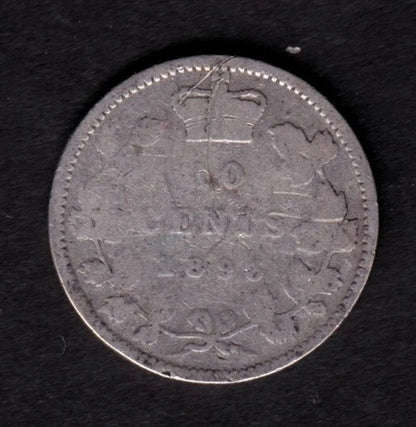 Canada 1893 10c Ten Cent Silver Coin Queen Victoria Obv#6 "3" F.T .925 Silver