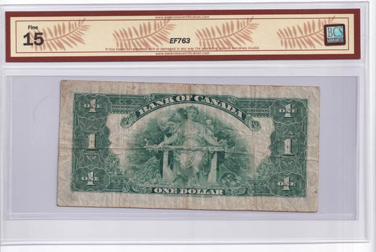 1935 Bank of Canada $1 - Series B - Canada’s First Banknote Series A BCS F-15 - cscoinsnbanknotes