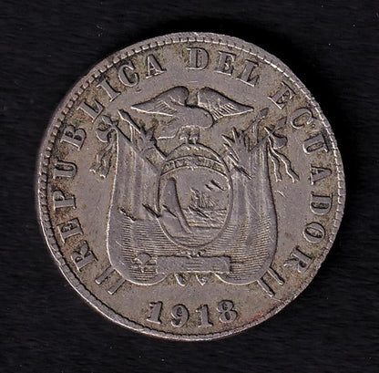 Ecuador 1918 10c Ten Centavos Copper-Nickel Coin US Minted Philadelphia - cscoinsnbanknotes