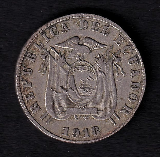 Ecuador 1918 10c Ten Centavos Copper-Nickel Coin US Minted Philadelphia - cscoinsnbanknotes
