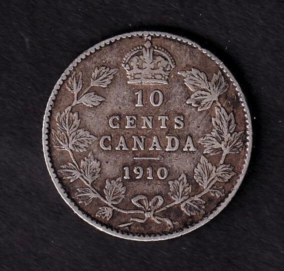 Canada 1910 10c Ten Cent Silver Coin King Edward VII Mint Tower Hill London .925
