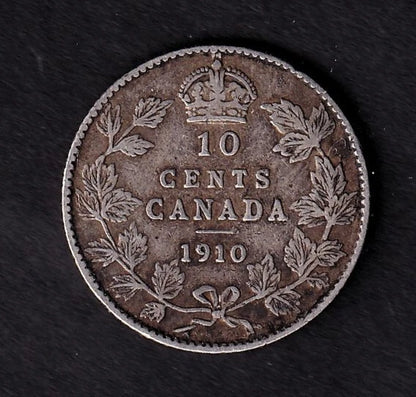 Canada 1910 10c Ten Cent Silver Coin King Edward VII Mint Tower Hill London .925