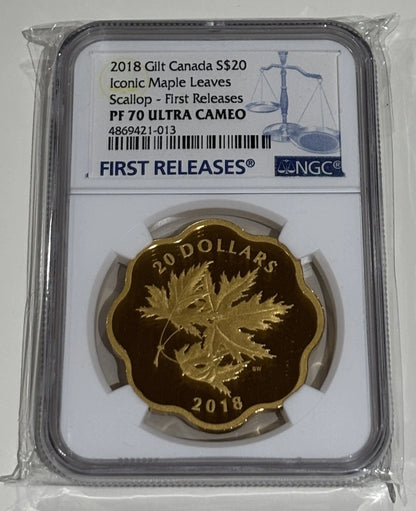 Canada 2018 Gilt Canada $20 Iconic Maple Leaves NGC Graded PF-70 Ultra Cameo