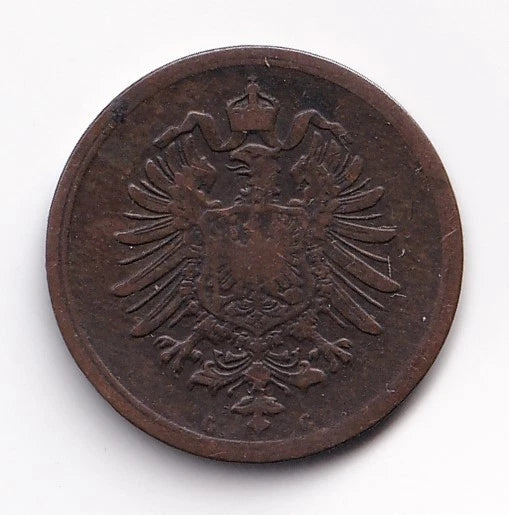 Germany 1875G 1pf One Pfennig Copper Coin Emperor Wilhelm I Minted Karlsruhe - cscoinsnbanknotes