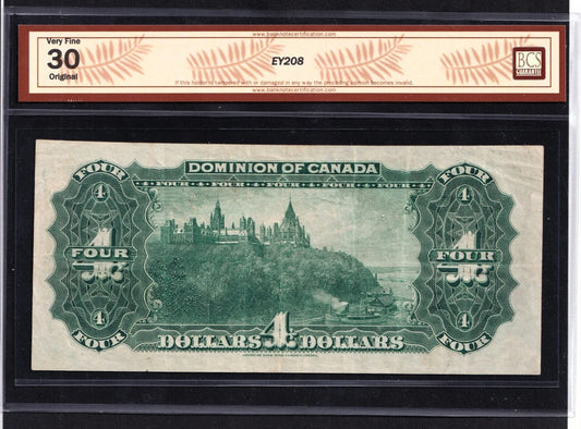 Dominion Of Canada 1902 DC-17b $4 Word Four Dollar Check Letter A 2002246 BCS Certified VF-30 - cscoinsnbanknotes