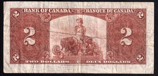 Canada 1937 $2 Two Dollar Banknote Coyne - Towers BC-22c F Fine - cscoinsnbanknotes