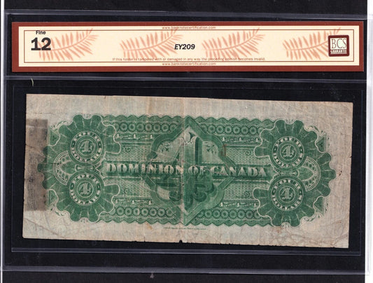 The Dominion of Canada 1882 $4 Dollar Banknote Letter D BCS Certified F-12 - cscoinsnbanknotes