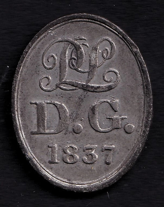 1837 Scottish Communion Token – ‘LL D.G.’ Inscription – Castle and Anchor Design - cscoinsnbanknotes