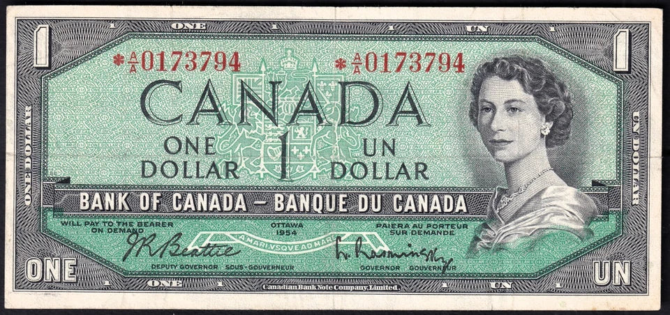 Canada 1954 $1 One Dollar Replacement Banknote Beattie - Rasminsky *A/A BC-37bA F-VF - cscoinsnbanknotes