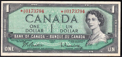 Canada 1954 $1 One Dollar Replacement Banknote Beattie - Rasminsky *A/A BC-37bA F-VF - cscoinsnbanknotes