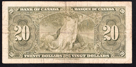 Canada 1937 $20 Twenty Dollar Banknote Gordon - Towers BC-25b F Fine - cscoinsnbanknotes