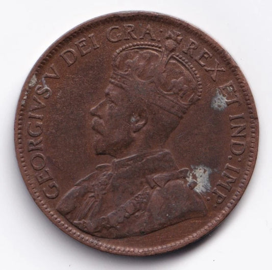 Canada 1919 1c One Large Cent Copper Coin King George V - cscoinsnbanknotes