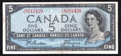 Canada 1954 $5 Five Dollar Banknote Beattie - Coyne BC-39a VF-EF - cscoinsnbanknotes
