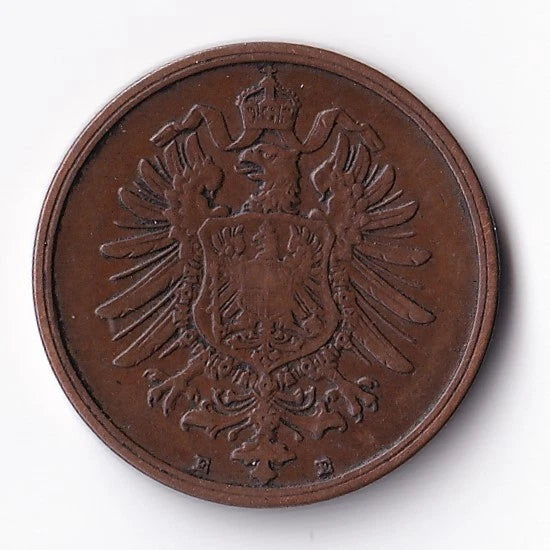 Germany 1874E 2pf Two Pfennigs Copper Coin Emperor Wilhelm I Minted Mildenhutten - cscoinsnbanknotes