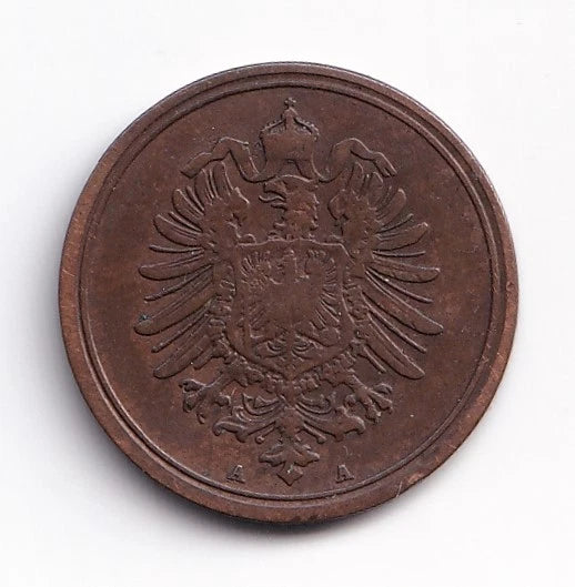 Germany 1875A 1pf One Pfennig Copper Coin Emperor Wilhelm I Minted Berlin - cscoinsnbanknotes