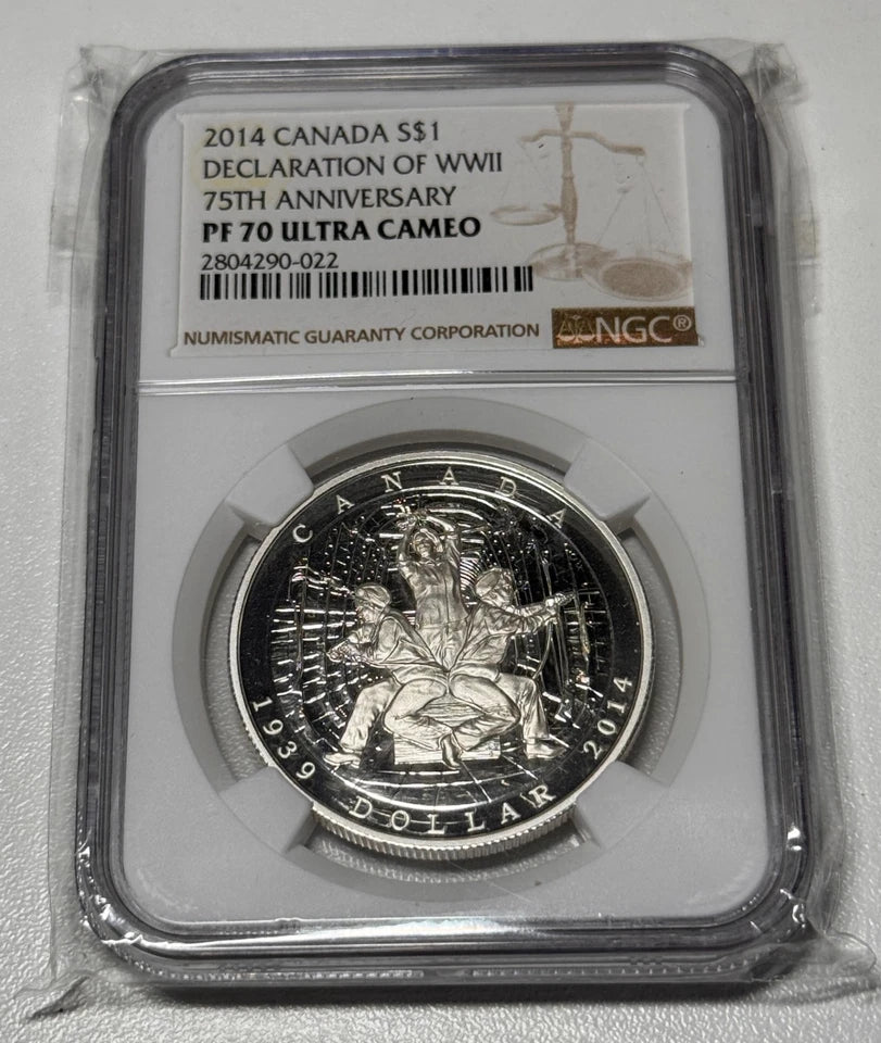 Canada 2014 $1 Silver Declaration Of WWII 75th Anniversary NGC PF-70 Ultra Cameo