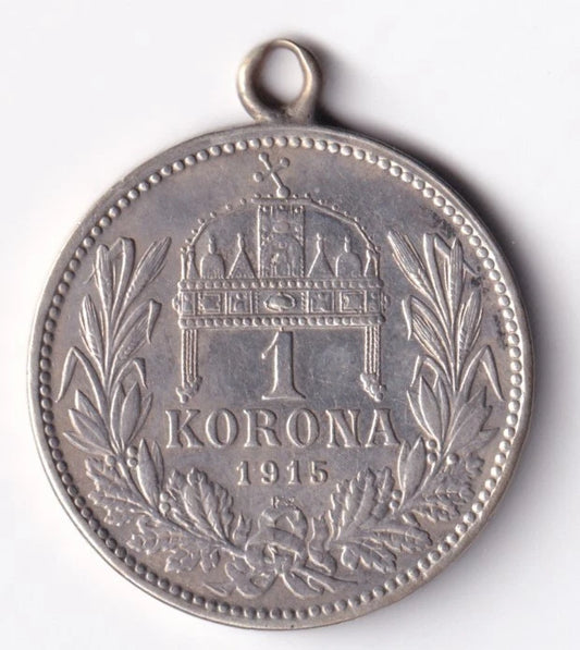Hungary 1915 One Korona Silver Love Token .835 Silver - cscoinsnbanknotes