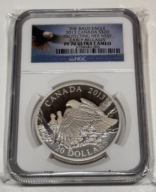 2013 Canada $20 Silver Bald Eagle Protecting Her Nest NGC PF70UC Early Releases