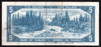 Canada 1954 $5 Five Dollar Banknote Beattie - Rasminsky BC-39b VF