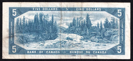 Canada 1954 $5 Five Dollar Banknote Beattie - Rasminsky BC-39b VF - cscoinsnbanknotes