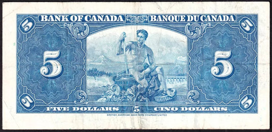 Canada 1937 $5 Five Dollar Banknote Gordon - Towers BC-23b Very Fine VF - cscoinsnbanknotes