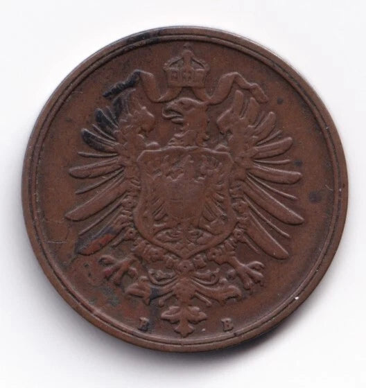 Germany 1874B 2p Two Pfennig Copper Coin Emperor Wilhelm I Hanover Mint Mark - cscoinsnbanknotes
