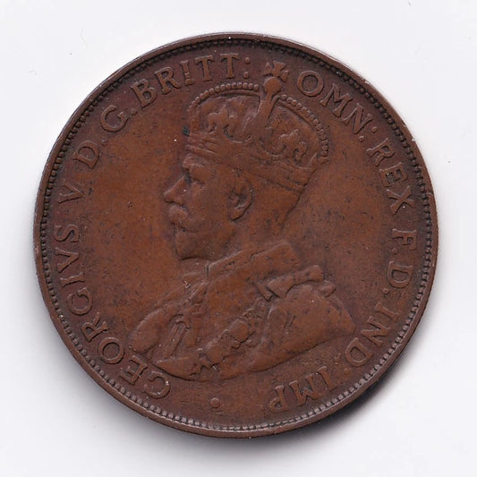 Australia 1923 1c One Cent Bronze Penny King George V - cscoinsnbanknotes